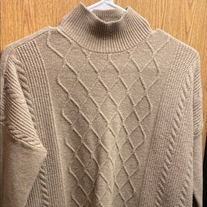 LOFT Beige Ribbed Turtleneck Sweater